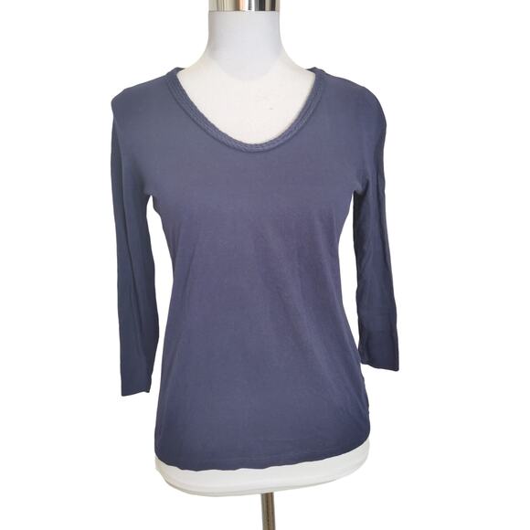 Talbots V-neck 3/4 sleeve t-shirt navy braid detail nautical XS - Picture 1 of 9